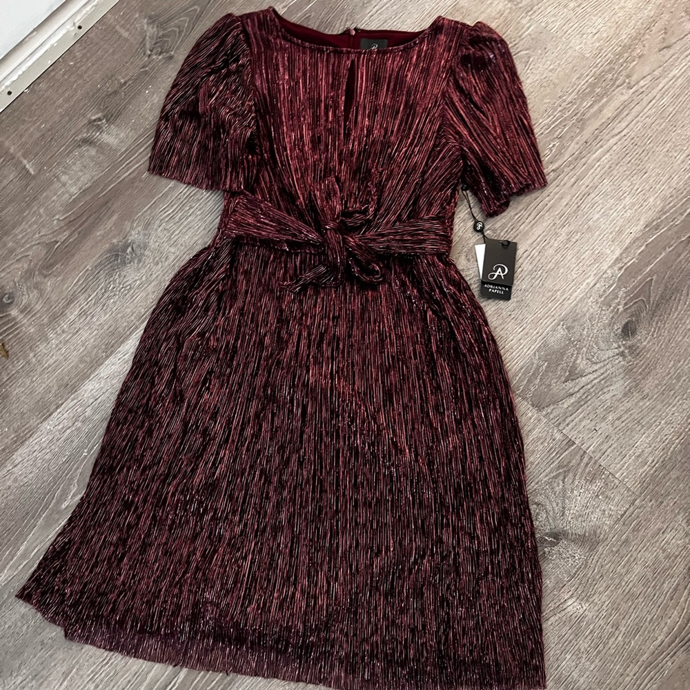 Adrianna Papell Burgundy Textured Midi Dress